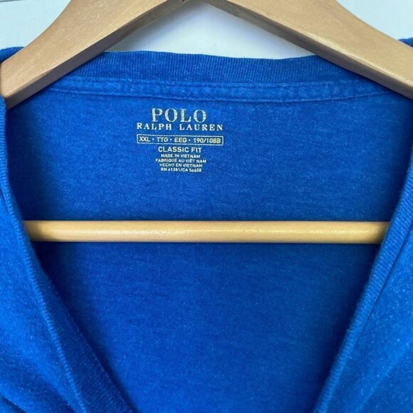 Polo by Ralph Lauren Blue Cotton Short Sleeve T-Shirt Chest Pocket Red PONY XXL - Picture 5 of 6